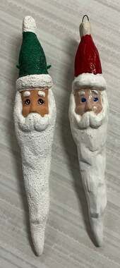 Set of 2 Long Face Santa Claus Christmas Ornaments Holiday Red Green